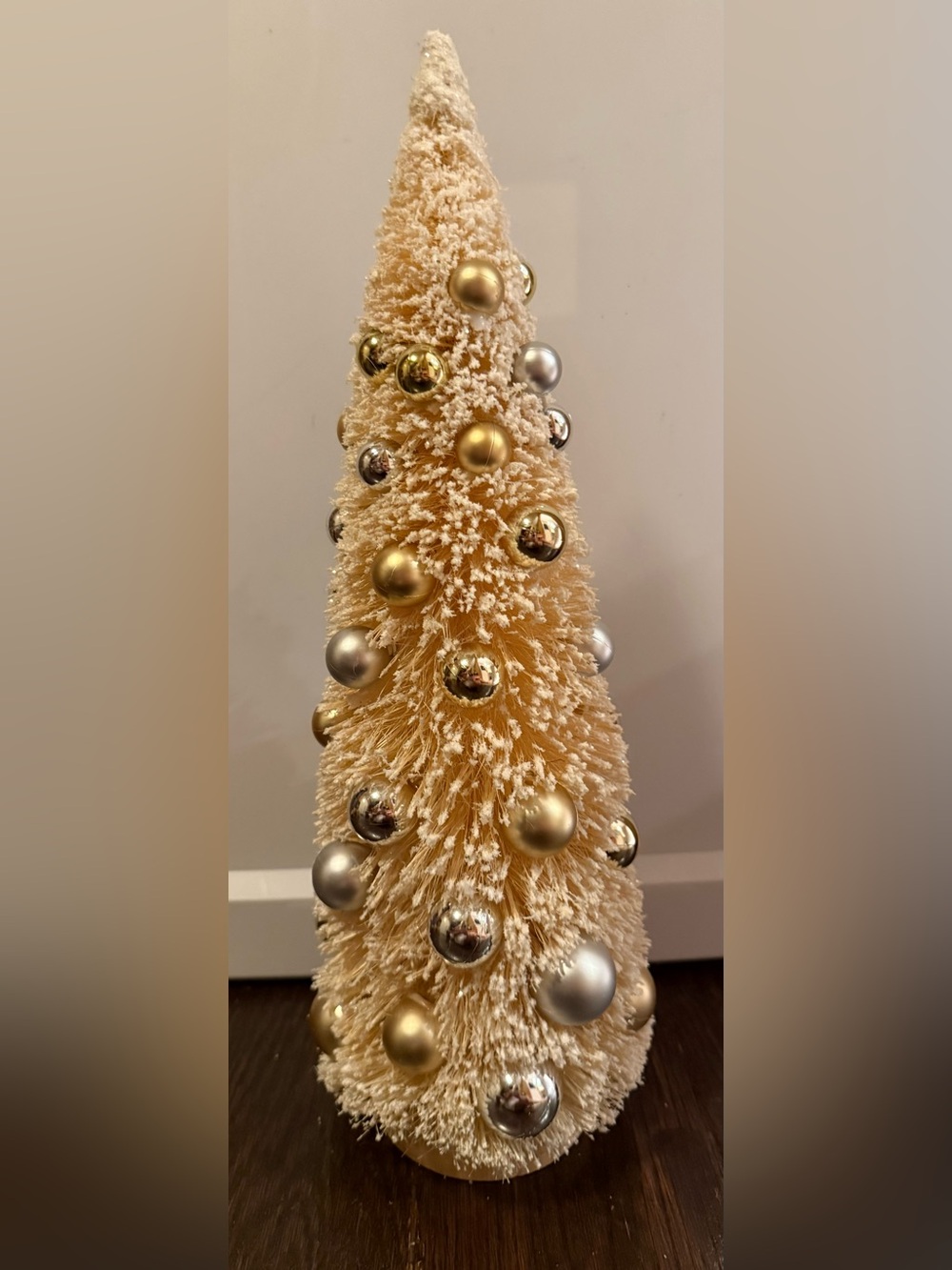 Threshold Cream Bottle Brush Tree with Gold & Silver Ornaments